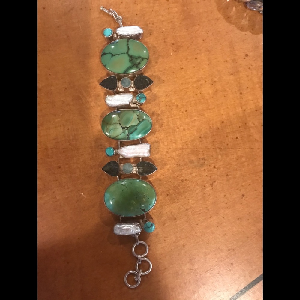 Sterling silver turquoise pearl bracelet